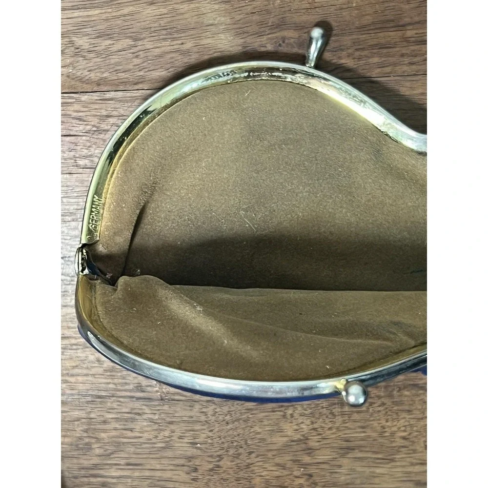 Vintage Leather Coin purse Antique Germany Blue Strawberry Quirky Chiq